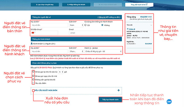 nhập thông tin khách đặt vé máy bay online elines