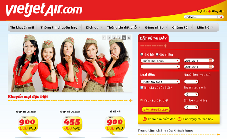 Truy cập vào website của VietJet Air