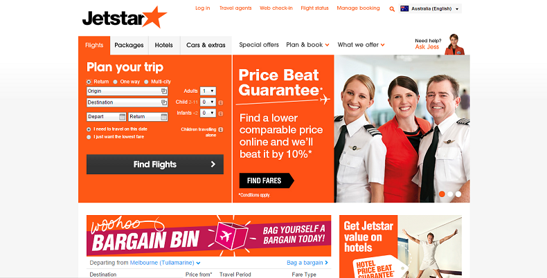 Truy cập vào website của Jetstar