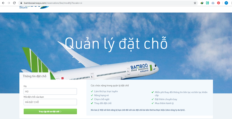 Nhập mã đặt chỗ